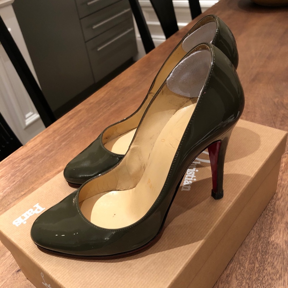 Grey patent Louboutin heels